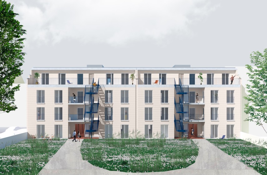 Elevation inside the cluster of houses, Building A