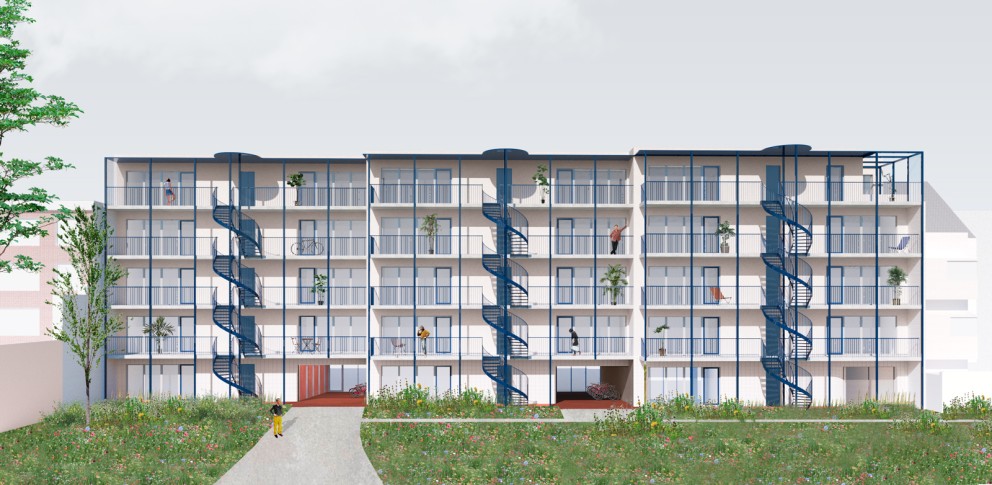 Elevation inside the cluster of houses, Building B